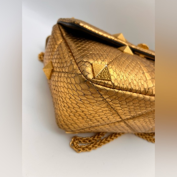 Valentino Roman Stud metallic gold python leather Bag Large Full Set - Picture 7 of 16